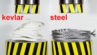 Hydraulic press vs ropes made of different materials Kevlar vs Steel [upl. by Burroughs]