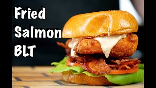 Fried Salmon BLT Sandwich  Fried Salmon Recipe MrMakeItHappen [upl. by Turner]