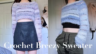 Crochet Cropped Sweater Tutorial NO SEWING 🧵𝓑𝓻𝓮𝓮𝔃𝔂 [upl. by Fesoj837]