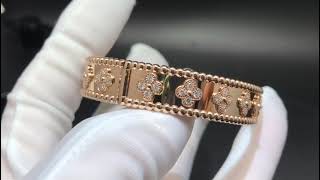 Van Cleef amp Arpels Perlée Clovers Diamond 18k Rose Gold Bangle Bracelet [upl. by Merle]