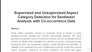 Supervised and Unsupervised Aspect Category Detection for Sentiment Analysis with Co occurrence Data [upl. by Simonette]