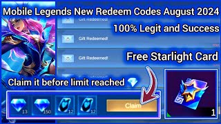 Mobile Legends Redeem Codes August 17 2024  MLBB diamonds and random gift redeemed 100 legit free [upl. by Royall574]