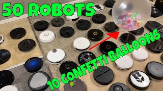 50 Robot Vacuums VS 10 Confetti Filled Balloons  Drone FUN  Kid Friendly [upl. by Nerty]