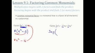 Lesson 91  Factoring Common Monomials [upl. by Vivia]