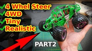 BUILD a Tiny 4WD 4 Wheel Steer Grave Digger RC Monster Truck Car PART 2 [upl. by Auqenwahs60]