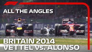 Vettel amp Alonso Wheel To Wheel At Silverstone  All The Angles  2014 British Grand Prix [upl. by Harwin420]