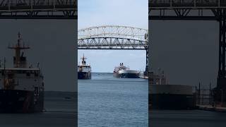 Exiting Soo Locks  Sault Ste Marie International Bridge bridge boat travel michigan canada [upl. by Egidius]