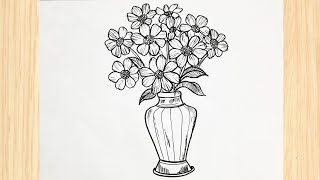 How to draw flowers in a vase  Easy flower drawing tutorial [upl. by Amann951]