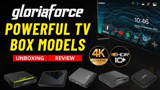 GloriaForce  HighSpeed Android Media TV Box Models  UNBOXING REVIEW [upl. by Cirtemed]