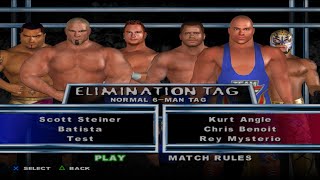 WWE SD HCTP  ScottSteinerBatistaTest VS KurtAngleChrisBenoitReyMysterio ELIMINATION TAG [upl. by Eseryt216]