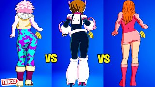 Fortnite Mina Ashido vs Ochaco vs Atom Eve Party Hips 1 Hour Version 🍑Anime Skins Battle😘 Who Won 😍🔥 [upl. by Pasahow]