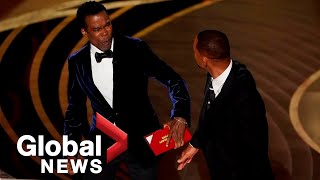 Oscars 2022 Will Smith slaps Chris Rock in shocking onstage confrontation [upl. by Alie551]