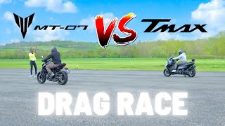 Yamaha MT07 A2 vs Yamaha TMAX  DRAG RACE  4K [upl. by Wadesworth]