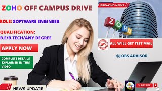 ZOHO Off campus drive software engineers role 🔥  Apply now 👍 [upl. by Nylodnarb]