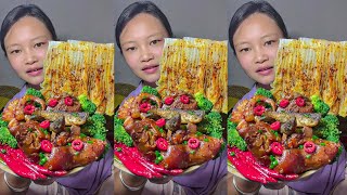 Lets eat with jin braised pigs trotter spicy and fried noodle spicy  Rural home cooking food [upl. by Sorcha]