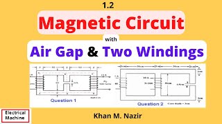 Ch1 Tutorial Q1 amp Q 2  Magnetic Circuit with Two windings and Air Gap  English [upl. by Nyliak]