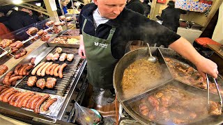 Street Food In Krakow Poland Huge Sausages and Pork Shanks Christmas Food Market [upl. by Ohara523]