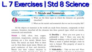 7 Metals and Nonmetals Exercises  Std 8 Science [upl. by Hirz]