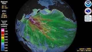 Tsunami Animation Tohoku Japan 2011 rotating globe [upl. by Delanos160]