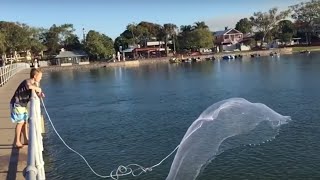 HOW TO  Cast Net  Ben Lockwood  6 MULLET Maroochydore QLD AUSTRALIA [upl. by Ahsaercal]