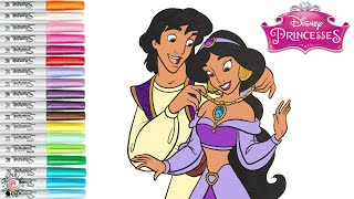 Disney Princess Coloring Book Page Aladdin and Jasmine Eric and Ariel The Little Mermaid [upl. by Htebazle]