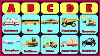 ABC Vehicles A to Z Vehicle Names Learn Transport Names and Sounds for kids vehicleslearning [upl. by Aromas146]