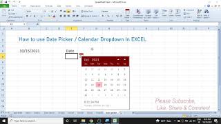 Learn How to Enable Date Picker or Calendar Drop Down in Excel [upl. by Luhar]