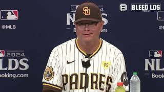 Dodgers Postseason Padres Manager Mike Shildt discusses Game 3 NLDS win and starter for Game 4 [upl. by Ohcirej]