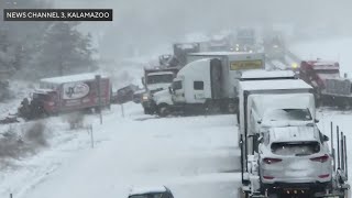 Massive pileup shuts down I94 near Kalamazoo Michigan [upl. by Ecyarg644]