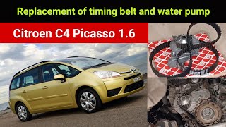 Replacement of timing belt and water pump Citroen C4 Picasso 16 hdi 2007 [upl. by Secunda]