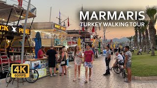 Evening walking tour in Marmaris Turkey 4K 60 FPS  Marmaris old town Marmaris marina bar street [upl. by Nivad]