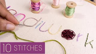 10 Hand Embroidery Letters for Beginners Stitching Tutorials by HandiWorks [upl. by Ellenig400]