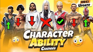 Characters Ability Changed in OB43 Update Free Fire 🤩 Character Ability Rework [upl. by Htomit]