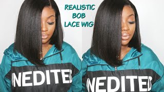 Realistic Kinky Straight Bob Lace Wig  No Bleaching Knots Needed  MyFirstWig [upl. by Duvall]