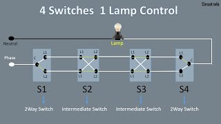 4 Switch 1 Light Connection  Two way switch  Intermediate Switch  3 way switch Connction [upl. by Brost]