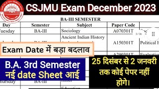 BA 3rd semester नई Exam Date Sheet 2024  CSJMU Exam Date Sheet 2024  kanpur university [upl. by Cinimmod]