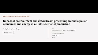 Impact of pretreatment and downstream processing technologies on economics and energy  RTCLTV [upl. by Nahshun]