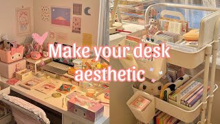 Make your desk aesthetic  desk makeover 🎀  pink cozy aesthetic [upl. by Htiekel411]