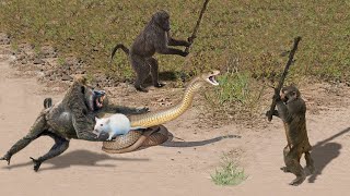 OMG Capuchin Monkey Save Mouse From Banded Krait Snake Hunt  Amazing Python vs Big Cat [upl. by Aserej]