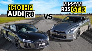 Same Speed Shop Drag Duel 1650hp R35 GTR vs 1600hp Audi R8 [upl. by Wilda100]