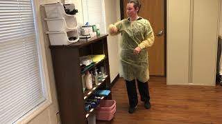 CNA SKILL DONNING AND REMOVING PPE GOWN AND GLOVES [upl. by Solita]