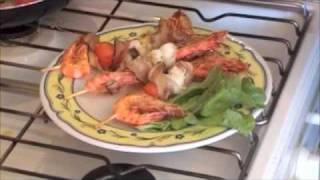 Video Ricetta  Spiedini gamberi e rana pescatrice  HOTEL MARCONI CATTOLICA [upl. by Jonme754]