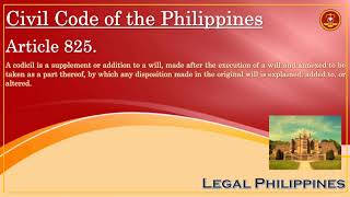 Codicil To Will  Codicil Meaning  Codicil Definition  Codicil Philippines Civil Code Article 825 [upl. by Esirrehc]