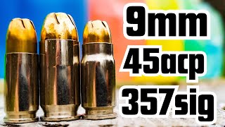 9mm vs 45acp vs 357sig  How Many Milk Jugs [upl. by Draner]