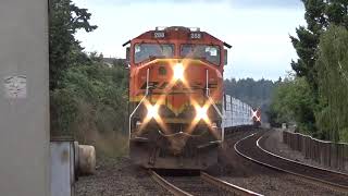 Northbound BNSF Mixed Freight Train departs the Steilacoom Ferry Terminal Railroad Crossing [upl. by Olvan]