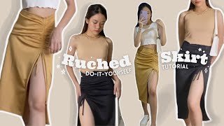 DIY RUCHED SKIRT HighSlit Midi Skirt  VILLAMOR TWINS [upl. by Picardi]