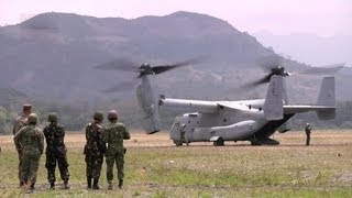 V22 Osprey Landing Takeoff And Unload In The Philippines [upl. by Elik]