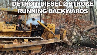 Detroit Diesel 2stroke running backwards 1950’s bulldozer accidentally restarted running backwards [upl. by Urdna]