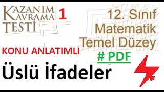 12 Sınıf Temel Düzey matematik  MEB Kazanım testi 1  2022 2023  Üslü İfadeler  pdf  TYT  YKS [upl. by Aryam599]