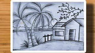 how to draw pencil shading scenery  pencil shading drawing  step by step artgallary [upl. by Enerual]